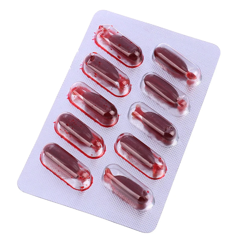Fake Blood Capsule Set for Halloween Makeup and Prank - 10 Pieces