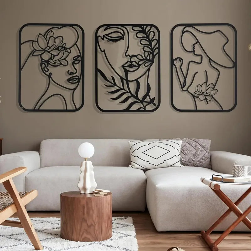Metal Wall Art Sculpture - Feminine Figures Iron Hanging Decor for Living Room & Bedroom