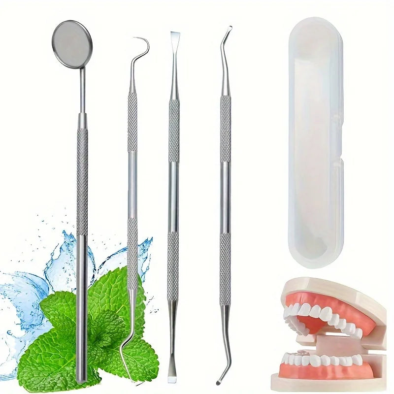 Stainless Steel Oral Cleaning Tool Set with Storage Box - No Odor