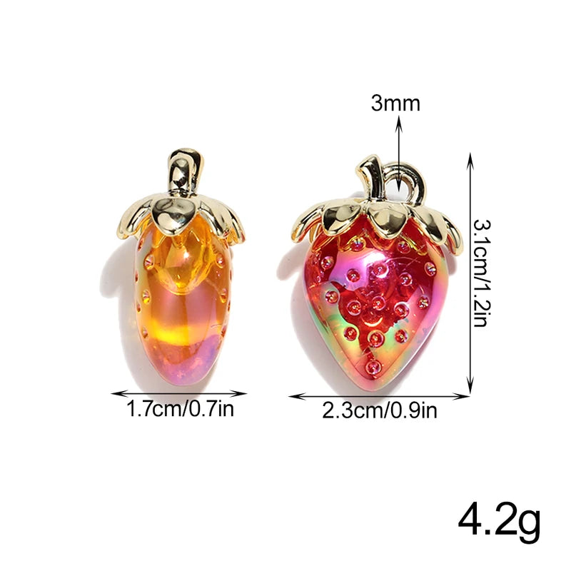 10pcs Transparent Strawberry Acrylic Charms for DIY Jewelry & Accessories