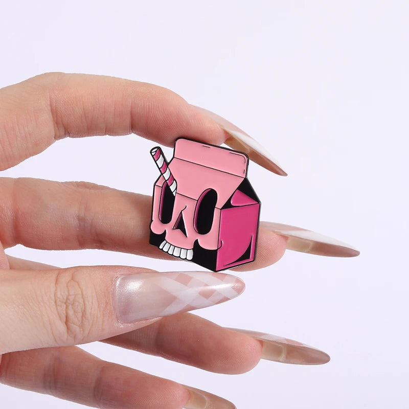 Halloween Skull Lollipop Enamel Pins Goth Skeleton Brooch Jewelry Gift
