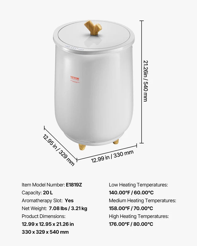 20L Heated Towel Warmer Bucket with LED Light & Auto Shut-Off for SPA & Home