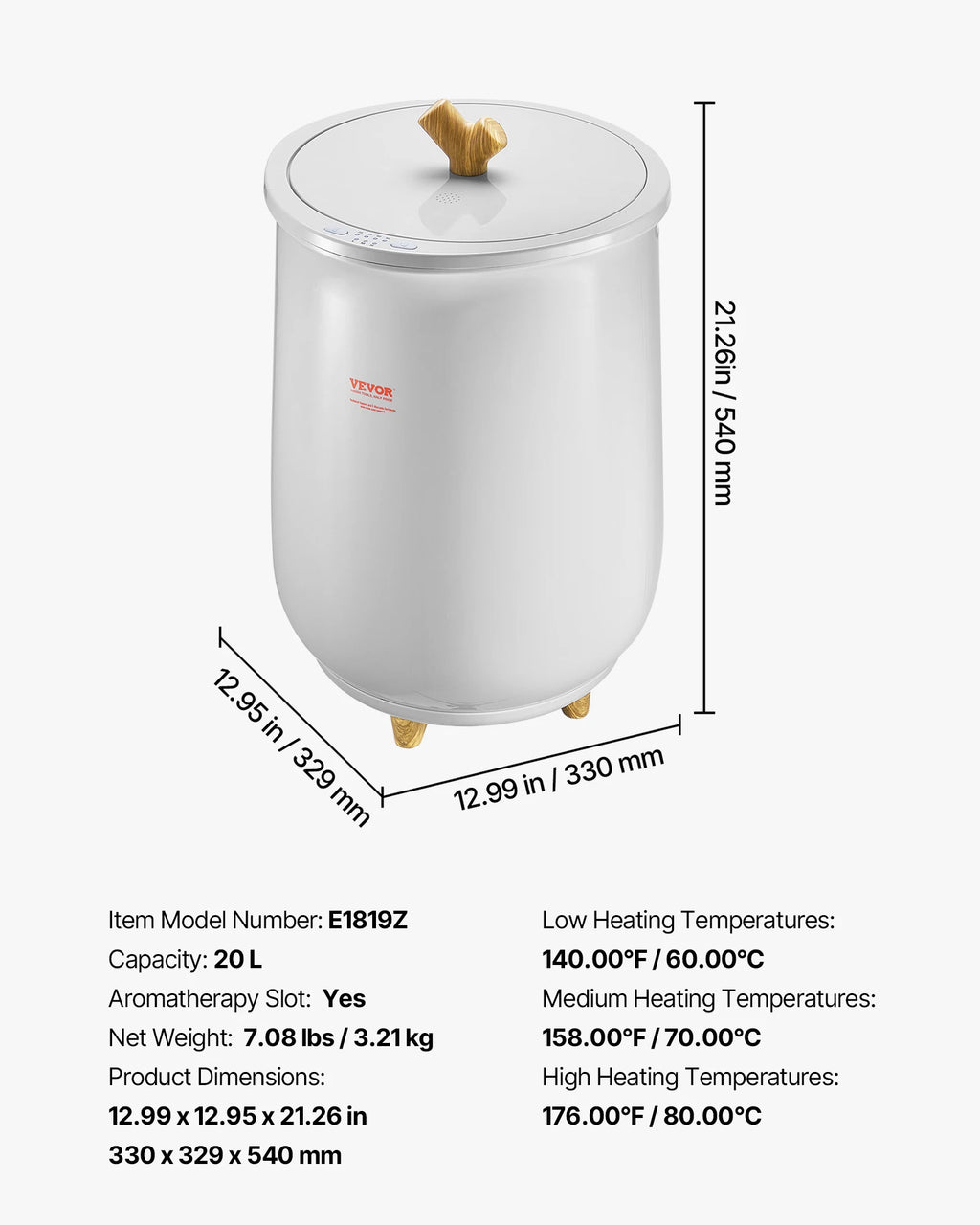 20L Heated Towel Warmer Bucket with LED Light & Auto Shut-Off for SPA & Home
