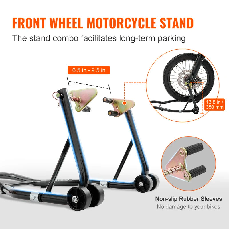 Heavy Duty Motorcycle Stand Lift Combo for Front & Rear Wheels 850lb Capacity