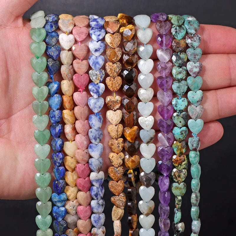 Natural Stone Heart Beads for Jewelry Making - 8mm Faceted Loose Beads