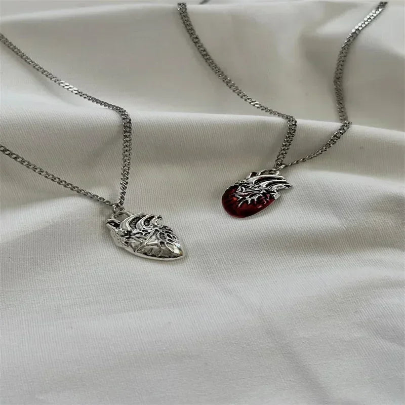 Anatomical Red Heart Necklace Gothic Y2K Grunge Jewelry Dainty Pendant Gift