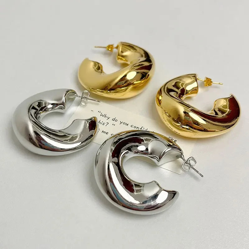 Geometric Irregular C-Shaped Circle Hollow Earrings for Women - Fashion Jewelry