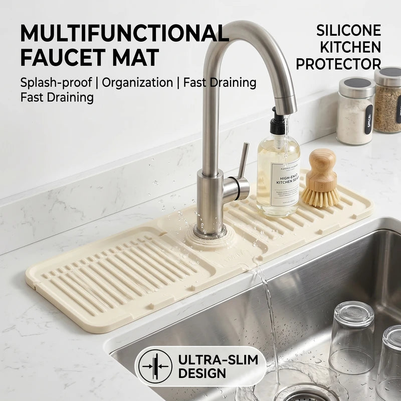 Silicone Faucet Splash Pad with Drainage Tray for Kitchen Sink Anti-Splash Mat