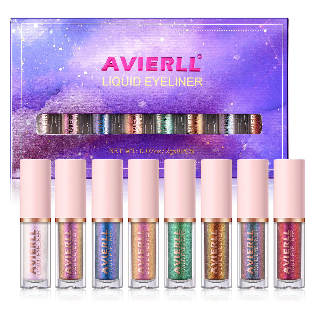 8-Color Waterproof Liquid Eyeliner Set - Long-Lasting Glitter Eye Makeup