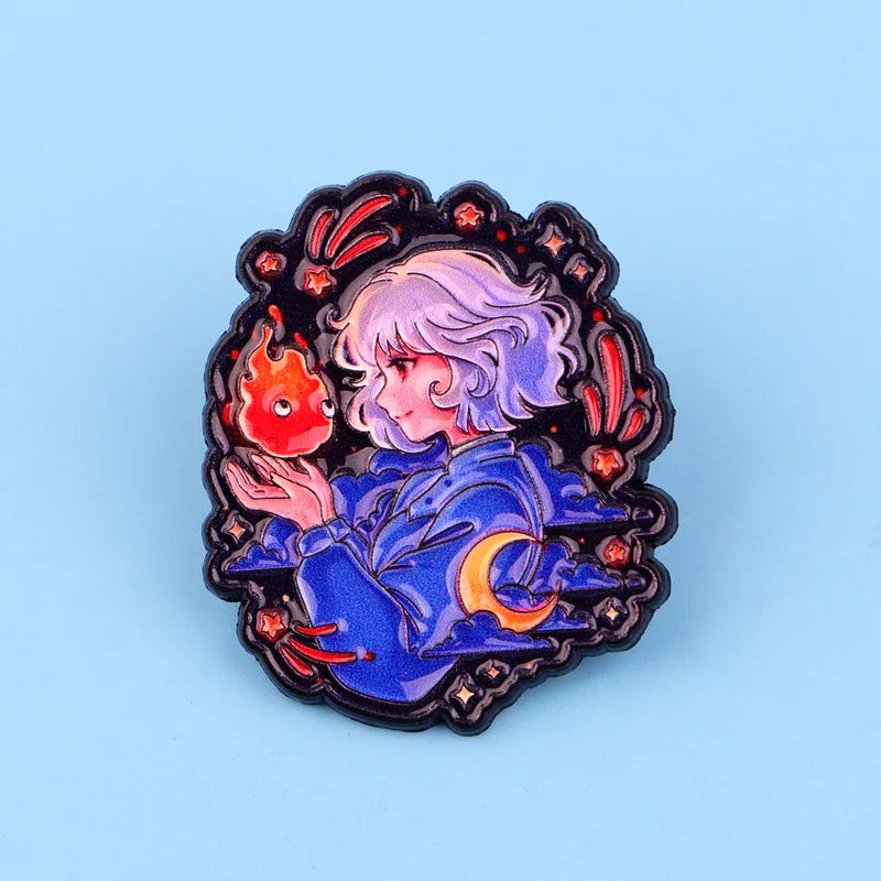 3-Piece Anime Enamel Pin Set Cartoon Fire Brooches for Clothing & Gift