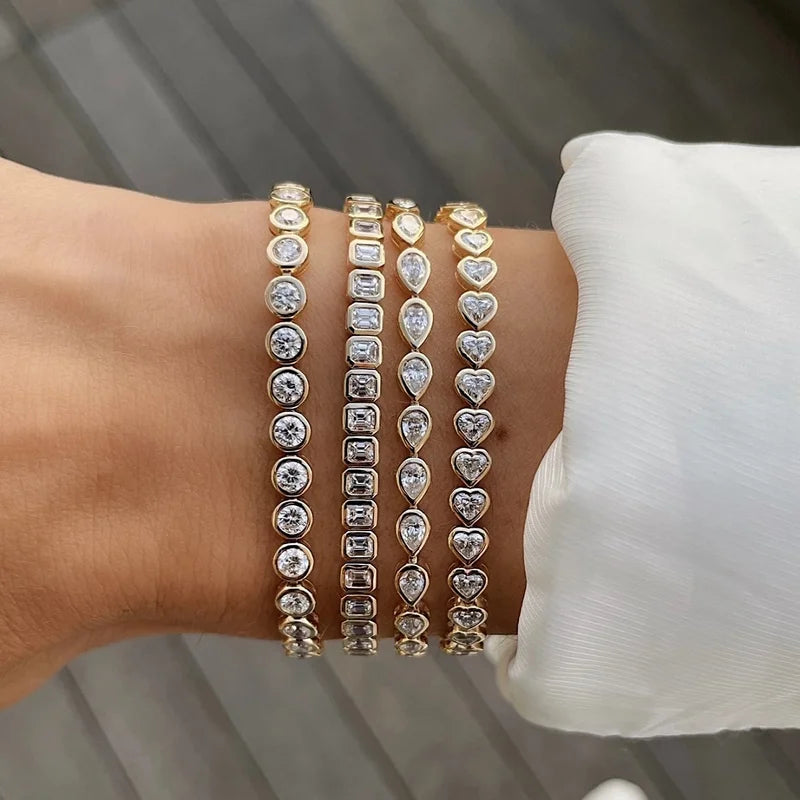 Geometric Bezel Cubic Zirconia Tennis Chain Bracelet for Women, Classic Fashion Jewelry