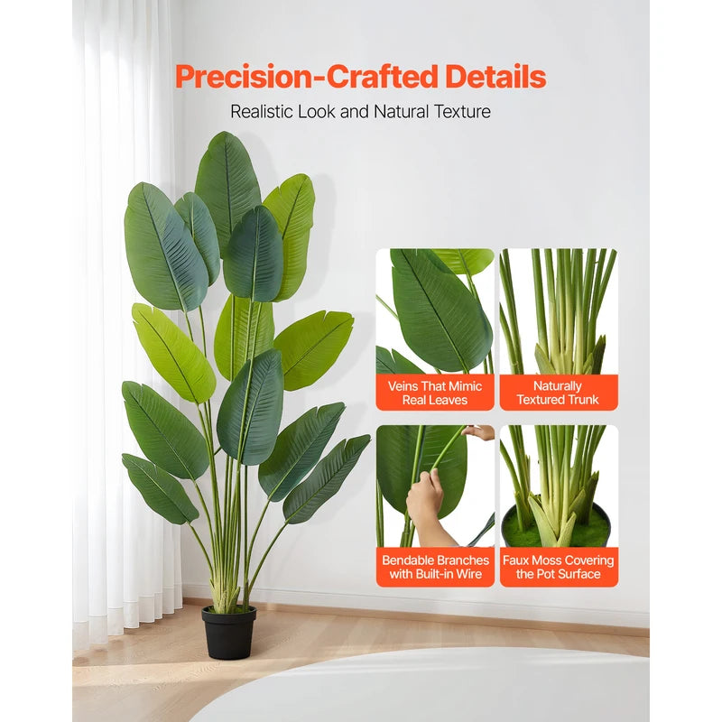 Artificial Tropical Tree - Large Faux Indoor Outdoor Plant, Realistic Leaves