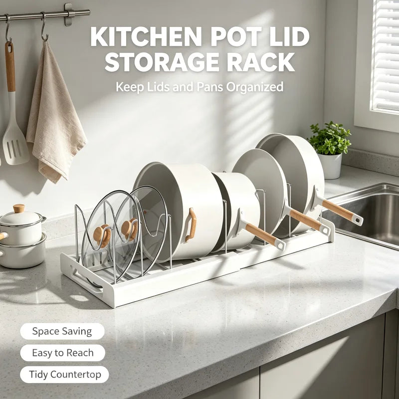 Expandable Pot Organizer with 7 Adjustable Compartments Kitchen Storage Rack
