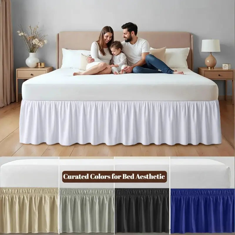 Elastic Bed Skirt Wrap Around Wrinkle Free Microfiber Dust Ruffle - Adjustable Fit