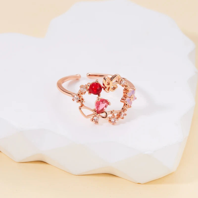 Korean Delicate Flowers Rings for Women Girls Micro-Inlaid Crystal Jewelry