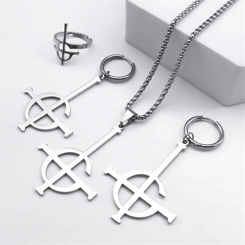 Ghost Rock Band Jewelry Set Stainless Steel Necklace Earrings Ring Gift