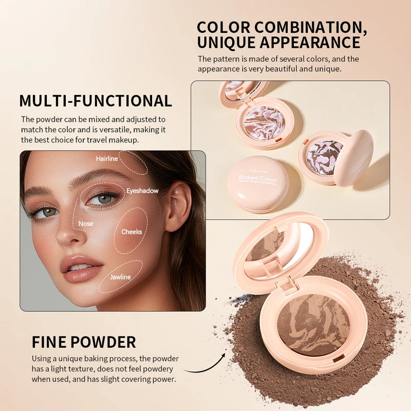 Matte Baked Color Correcting Foundation & Pressed Powder Compact - Long Lasting & Oil Control