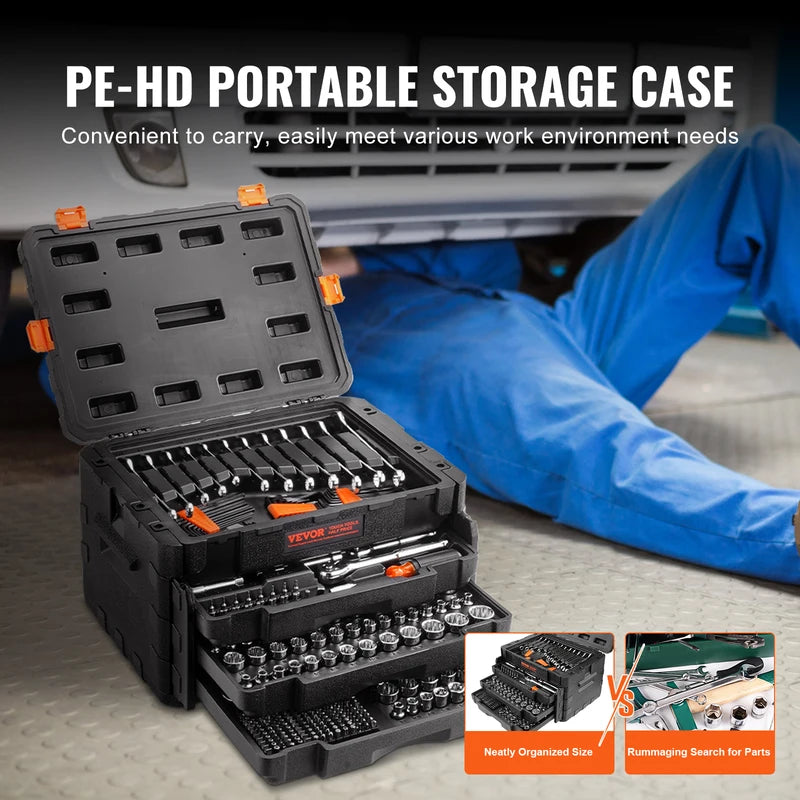 Professional Mechanics Tool Set with 450 Pcs Socket & Wrench Kit - SAE & Metric