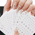 Metal Silver Nail Stickers 3D Star Heart Chain Self-Adhesive Nail Art Decals - 6 Sheets