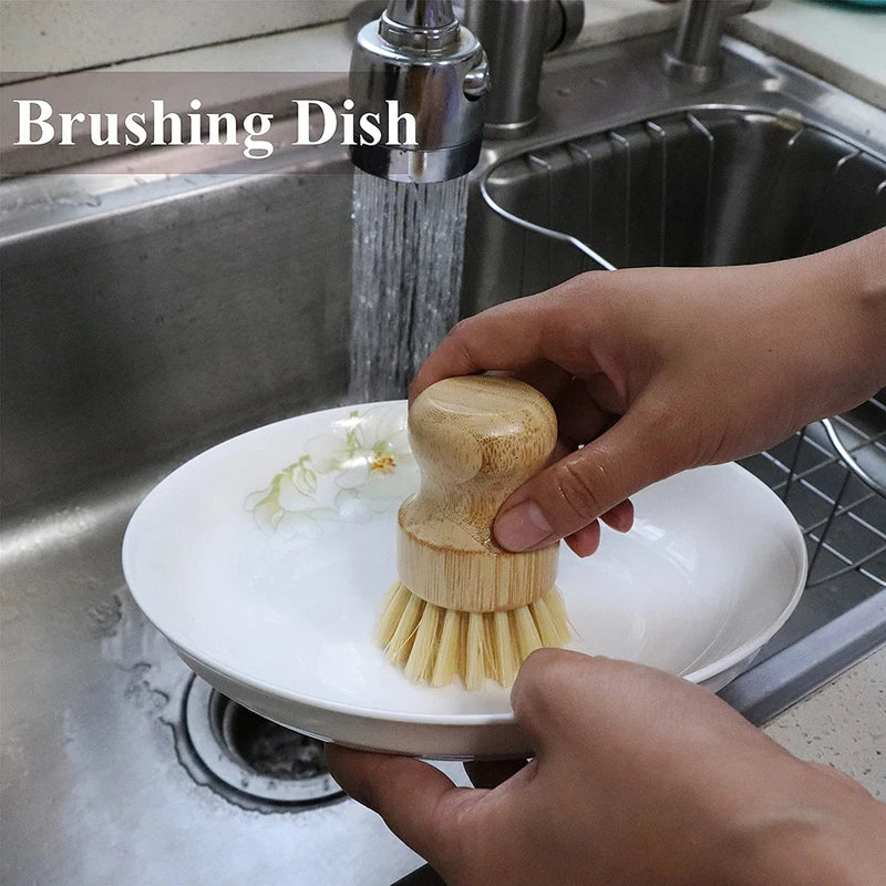 Bamboo Dish Scrub Brush & Soap Dish Set Eco-Friendly Kitchen Cleaning Tool