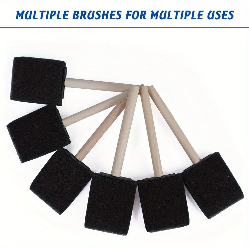 Assorted Foam Brush Set with Wood Handles - Lightweight Durable Craft Paint & Stain Brush Kit