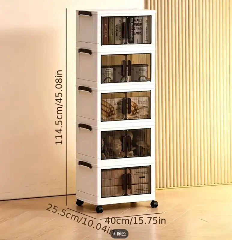 Stackable Storage Cabinet with Doors & Wheels - Modular Plastic Organizer, 2-5 Tiers