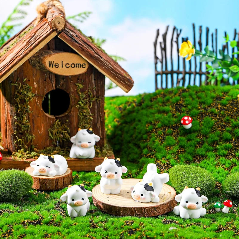 Miniature Cow Animal Resin Garden Ornaments Set - Fairy Garden & DIY Decor