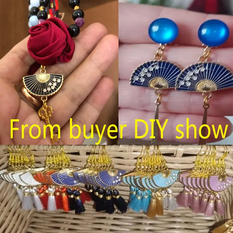15pcs Enamel Fan Charms Connectors Sakura Pattern Jewelry Making Pendants