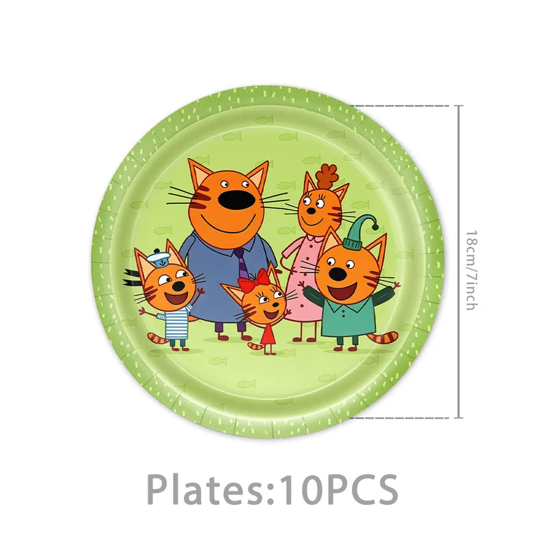 Little Kittens Party Tableware Set for Birthday Decorations - Plates Cups Napkins & Cake Decor