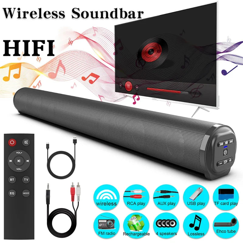 Wireless Bluetooth Sound Bar with Subwoofer for TV Home Theater Portable Speaker