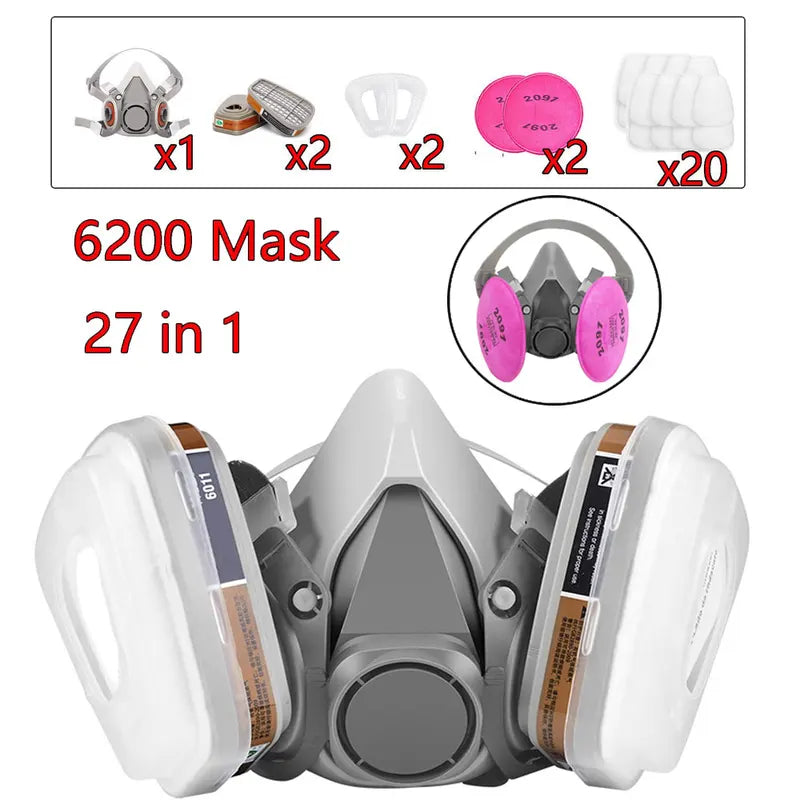 27-in-1 Half Face Respirator Mask with Filters for Industrial Spray and Chemical Protection