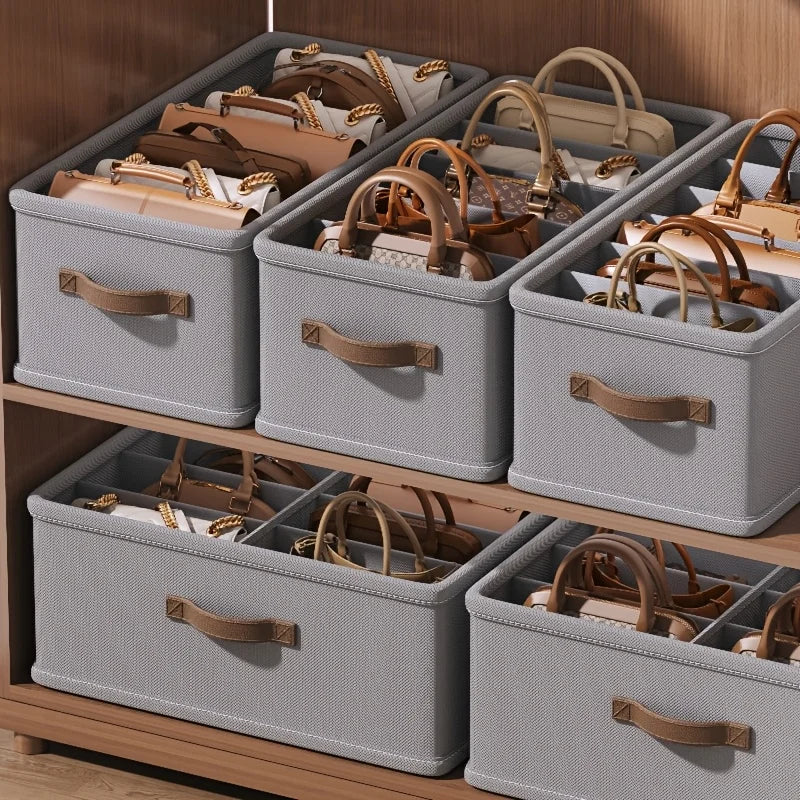 Foldable Multi-Grid Handbag Organizer Storage Box for Closet