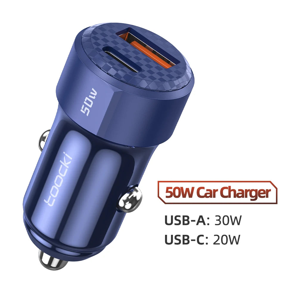 50W Dual Port Car Charger Fast Charging USB-C & USB-A for Smartphones & Devices