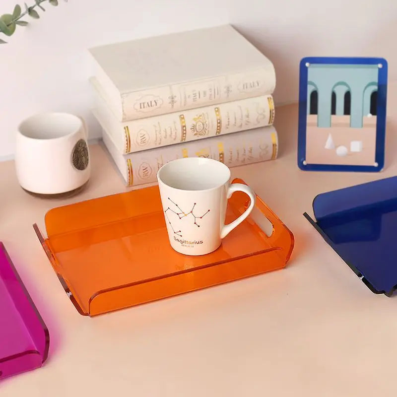 Acrylic Serving Tray with Handles for Food Drink Cosmetics Spill-Proof Organizer