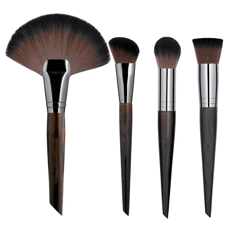 Professional Makeup Brush Set with Fan, Blush & Highlighter Brushes - Multicolor Handles