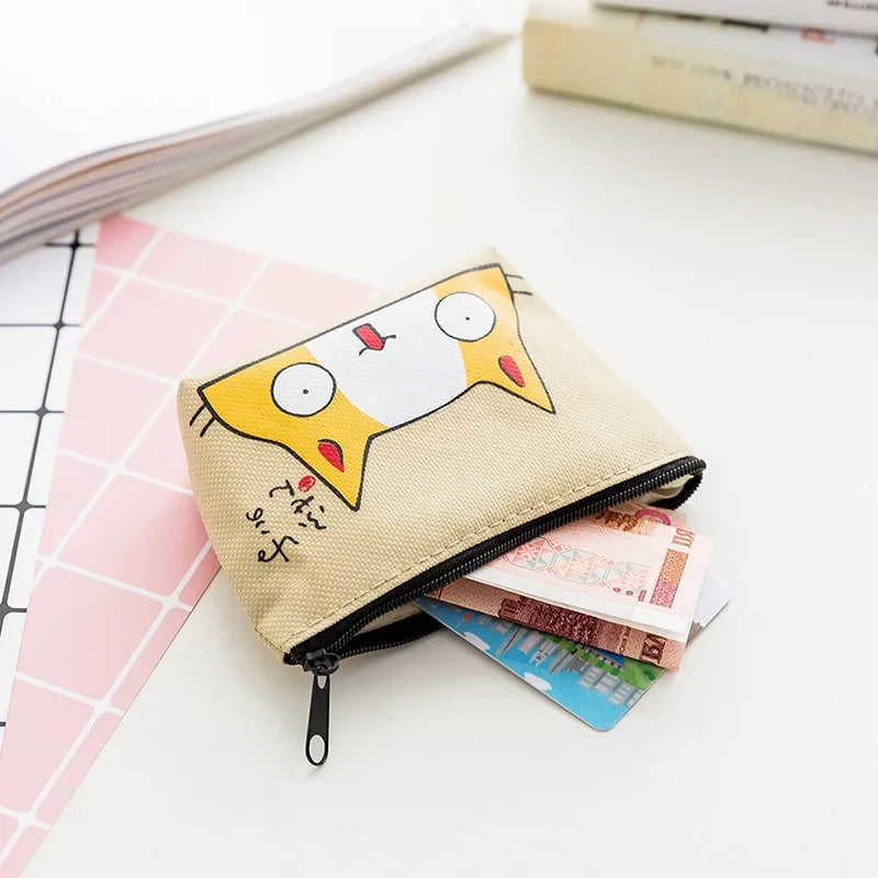 Kawaii Coin Purse Canvas Mini Floral Clutch Bag for Women Girls Kids