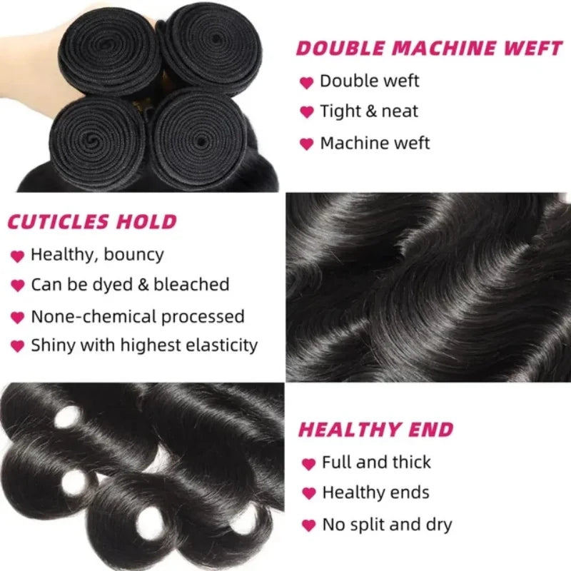 42 Inch Body Wave Human Hair Bundles - Natural Black Virgin Hair Extensions