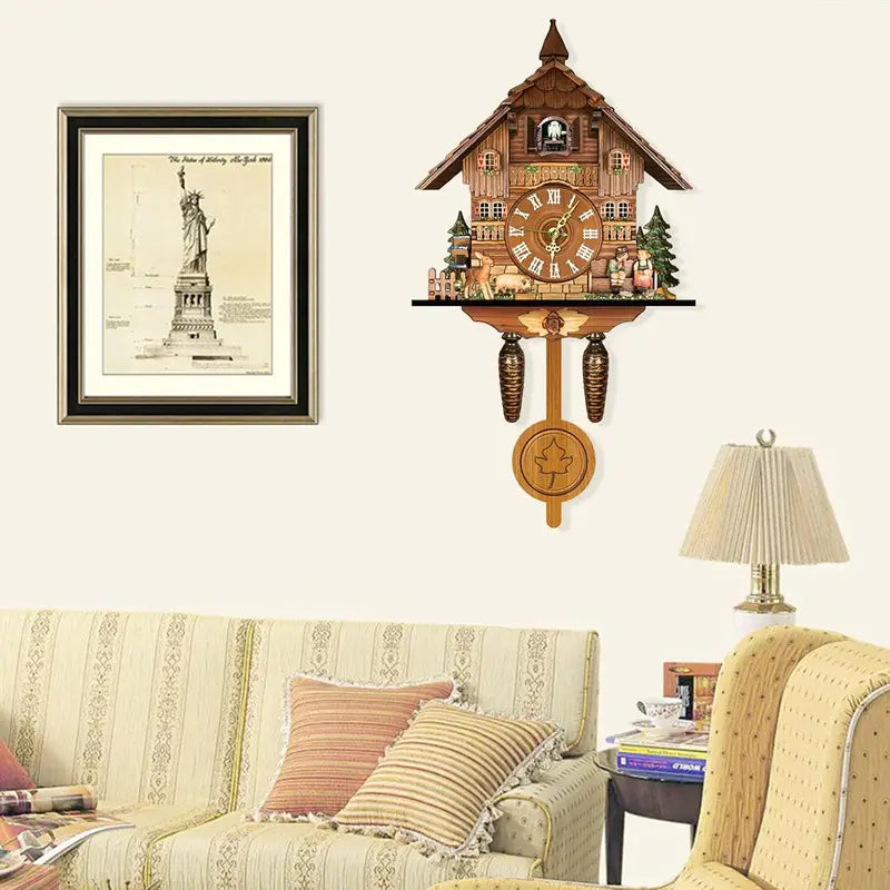 Nordic Wall Clock with Cuckoo Sound - Living Room Bedroom Office Decor