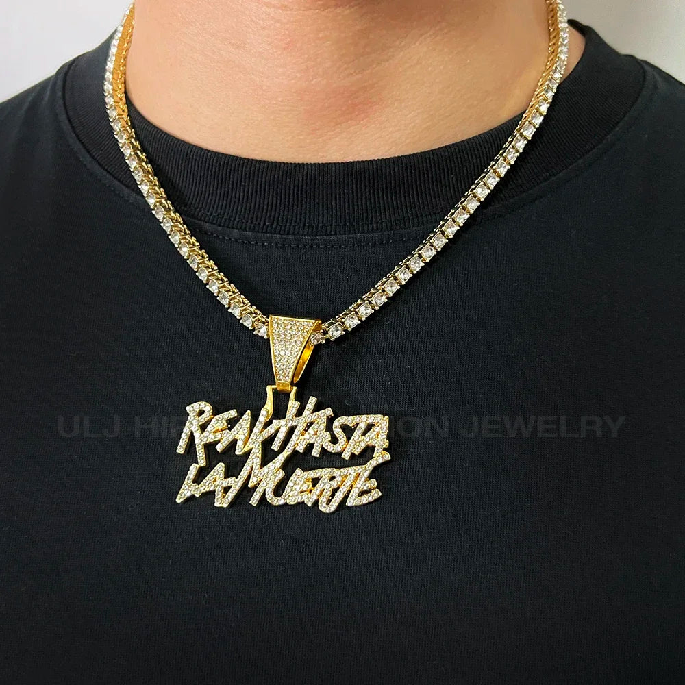 Men Women Hip Hop Iced Out Letter Pendant Necklace 12MM Cuban Chain Jewelry