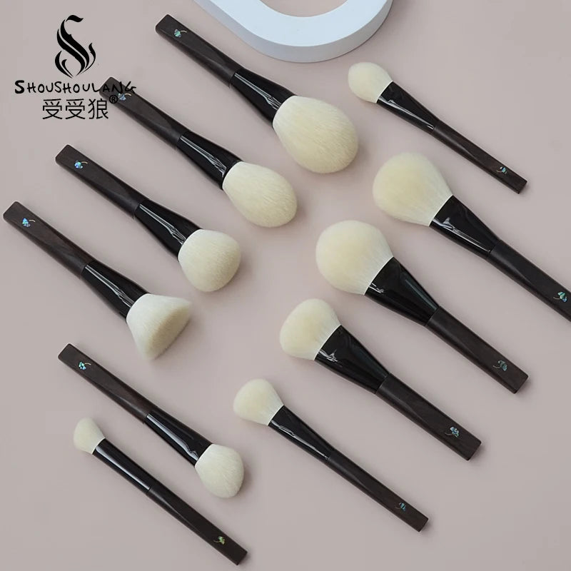 Handcrafted Makeup Brush Set - Soft Goat Hair Face Powder & Contour Brushes