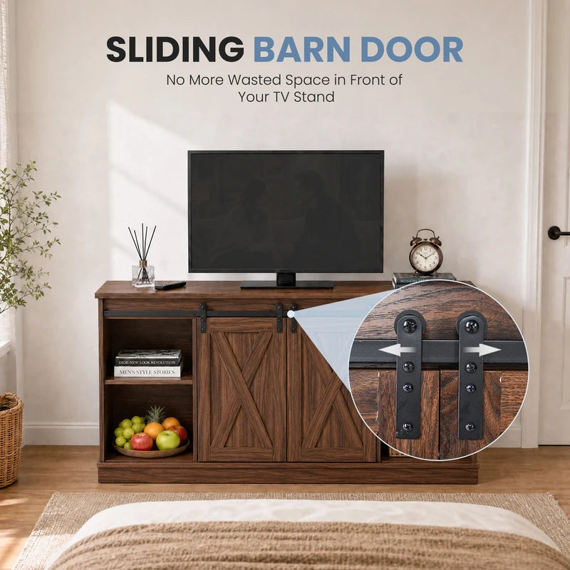 Wood Storage Shelves Cabinet for Living Room TV Stand & Organizer, Fits 65 Inch TVs