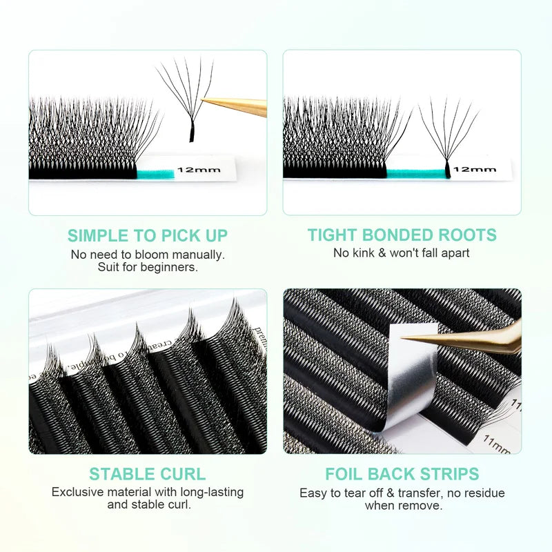 6D W Shape False Eyelash Extensions Premade Fans Natural Soft Light Full Dense