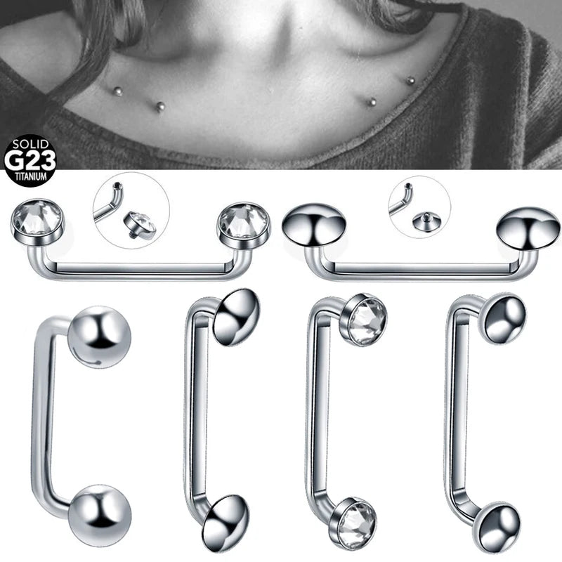 Titanium External & Internal Thread Surface Bar Piercing Jewelry 16G 14G