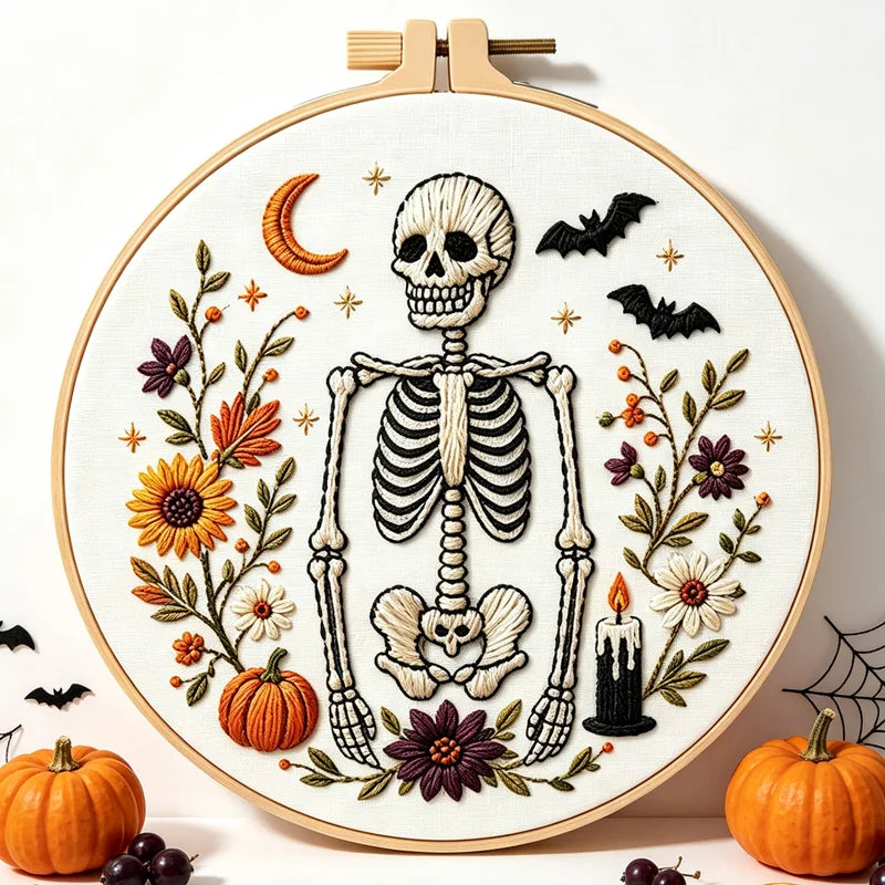 DIY Pumpkin Skeleton Embroidery Kit with Thread & Pattern - All Colors & Sizes