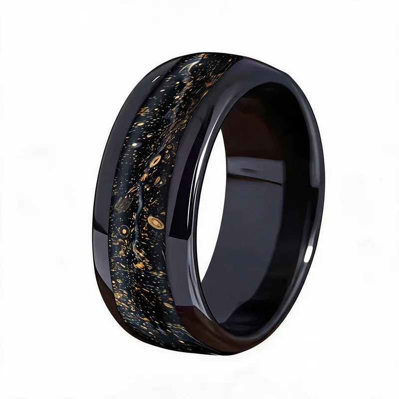 Starry Night Meteorite Inlay Wedding Band Steel Ring for Men - Multiple Sizes