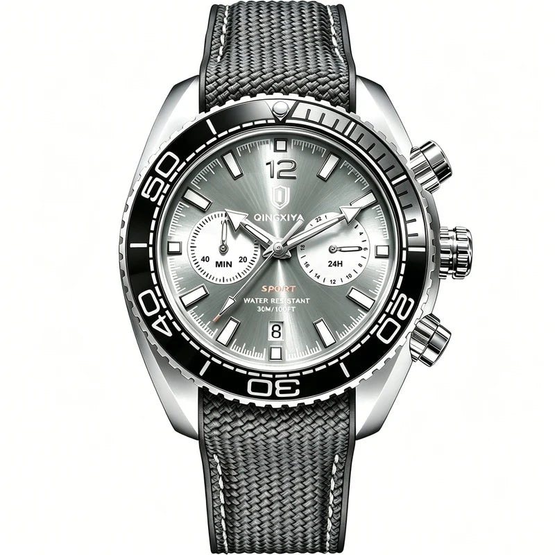 Men's Sport Chronograph Wristwatch with Luminous Dial and Silicone Band
