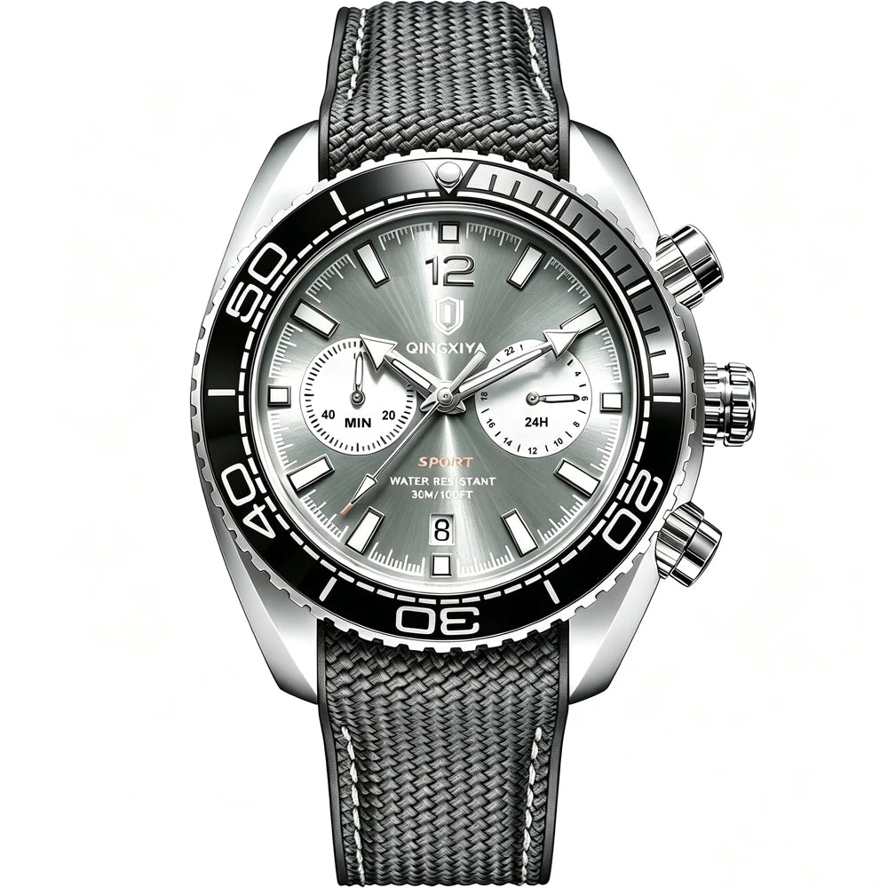 Men's Sport Chronograph Wristwatch with Luminous Dial and Silicone Band