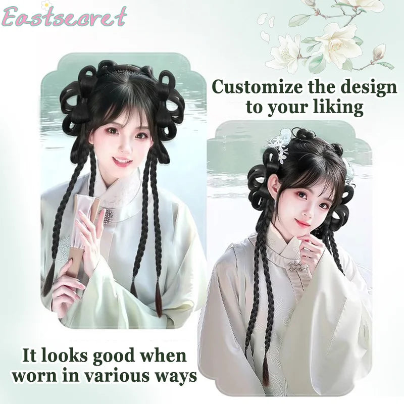 Women’s Braided Bun Hair Wig with Hair Extension & Headwear - Ancient Style