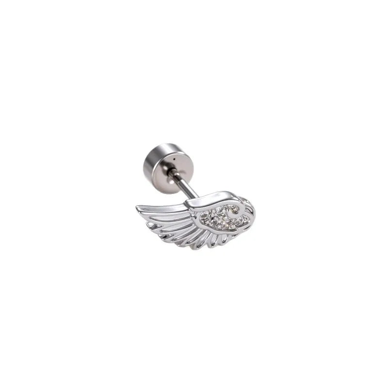 Hypoallergenic Titanium Earring Stud for Women and Girls - Angel Wing Design, Flat Back Body Jewelry