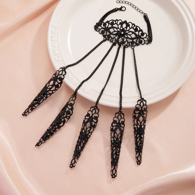 Exaggerated Dubai Indian Finger Wrist Chain Bracelets for Women Punk Nail Rings with Bracelet - Y2K Steampunk Jewelry